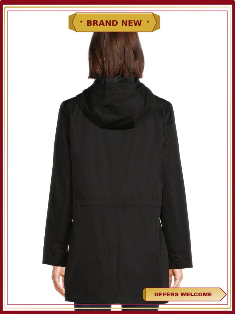 Lightweight Anorak Jacket with Hood Cinched Waist Snap Button Zip Closure - Picture 2 of 4